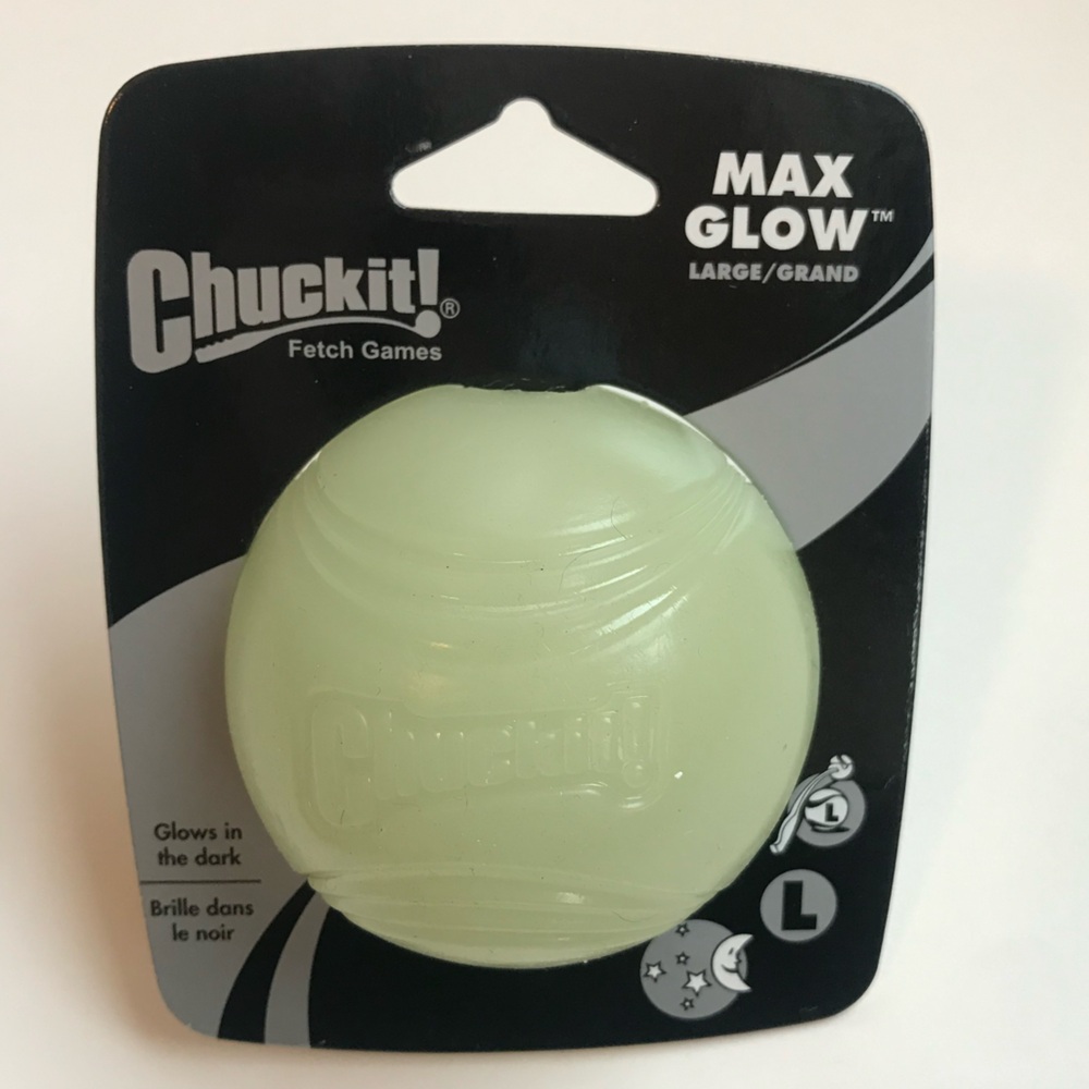 CHUCKIT MAX GLOW DOG BALL. 3” Diameter, Size Large.
